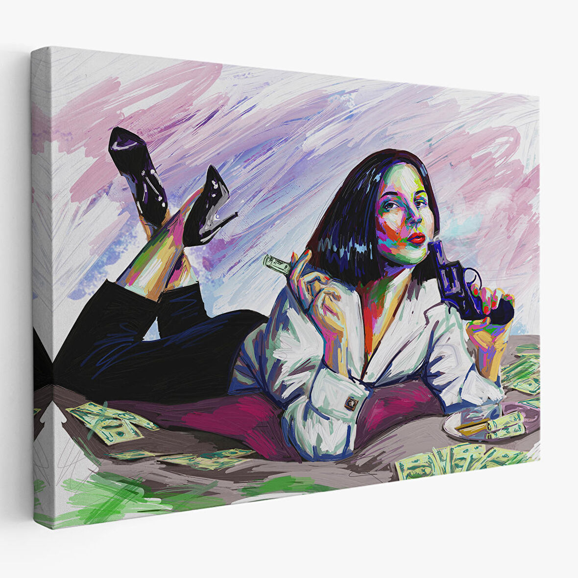 Silahlı Gangster Kız Pop Art Dekoratif Duvar Tablosu-3530