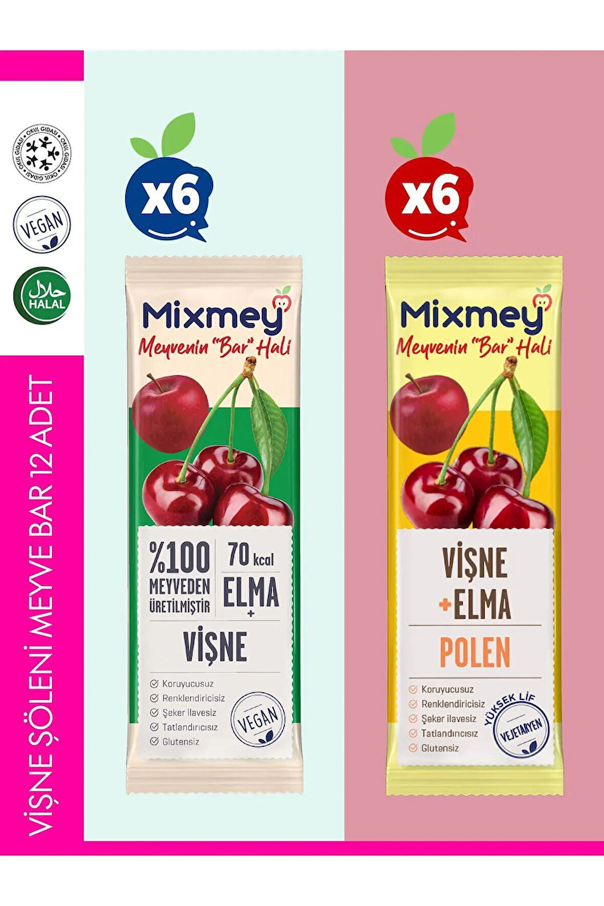 Mixmey Vişne Şöleni Meyve Bar 12 Adet | Glutensiz Ve Sağlıklı Atıştırmalık - 20gr X 12 Adet