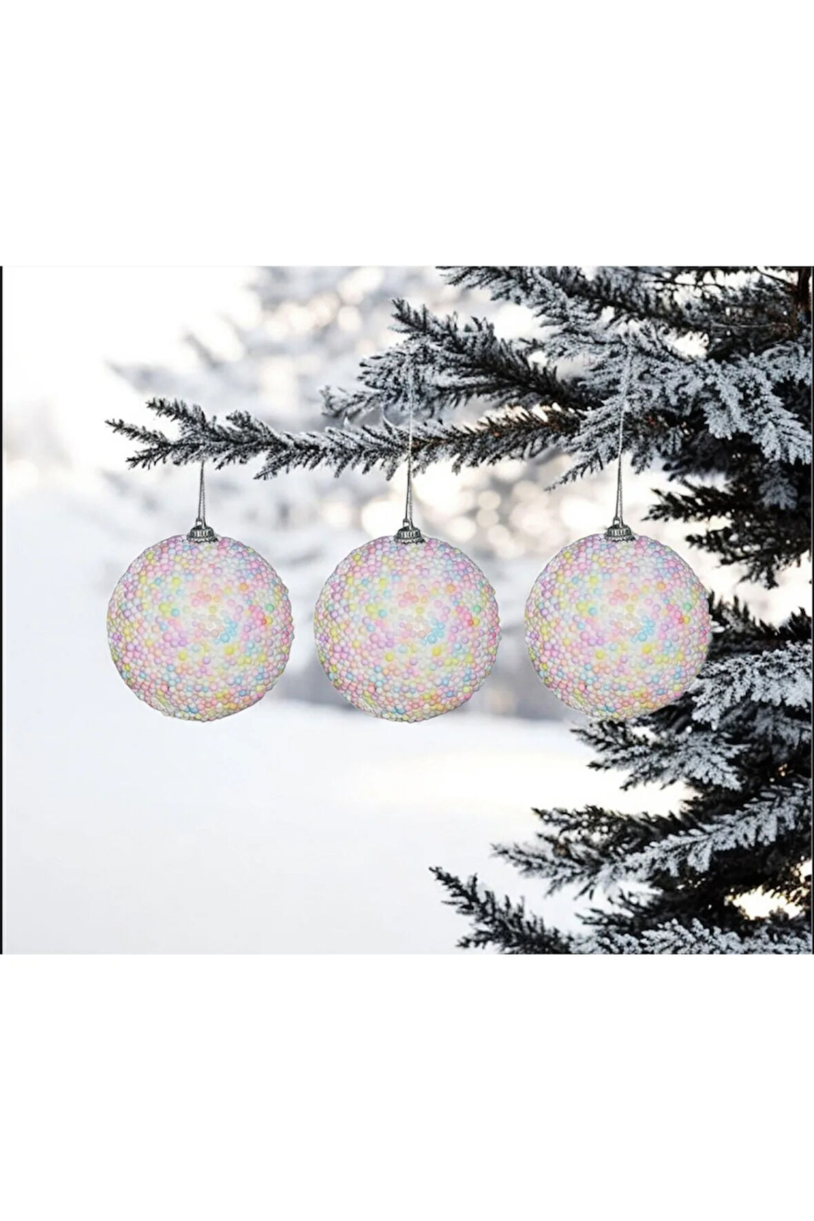 Yılbaşı Süsü Renkli Şekerli 3'lü Top 8 cm