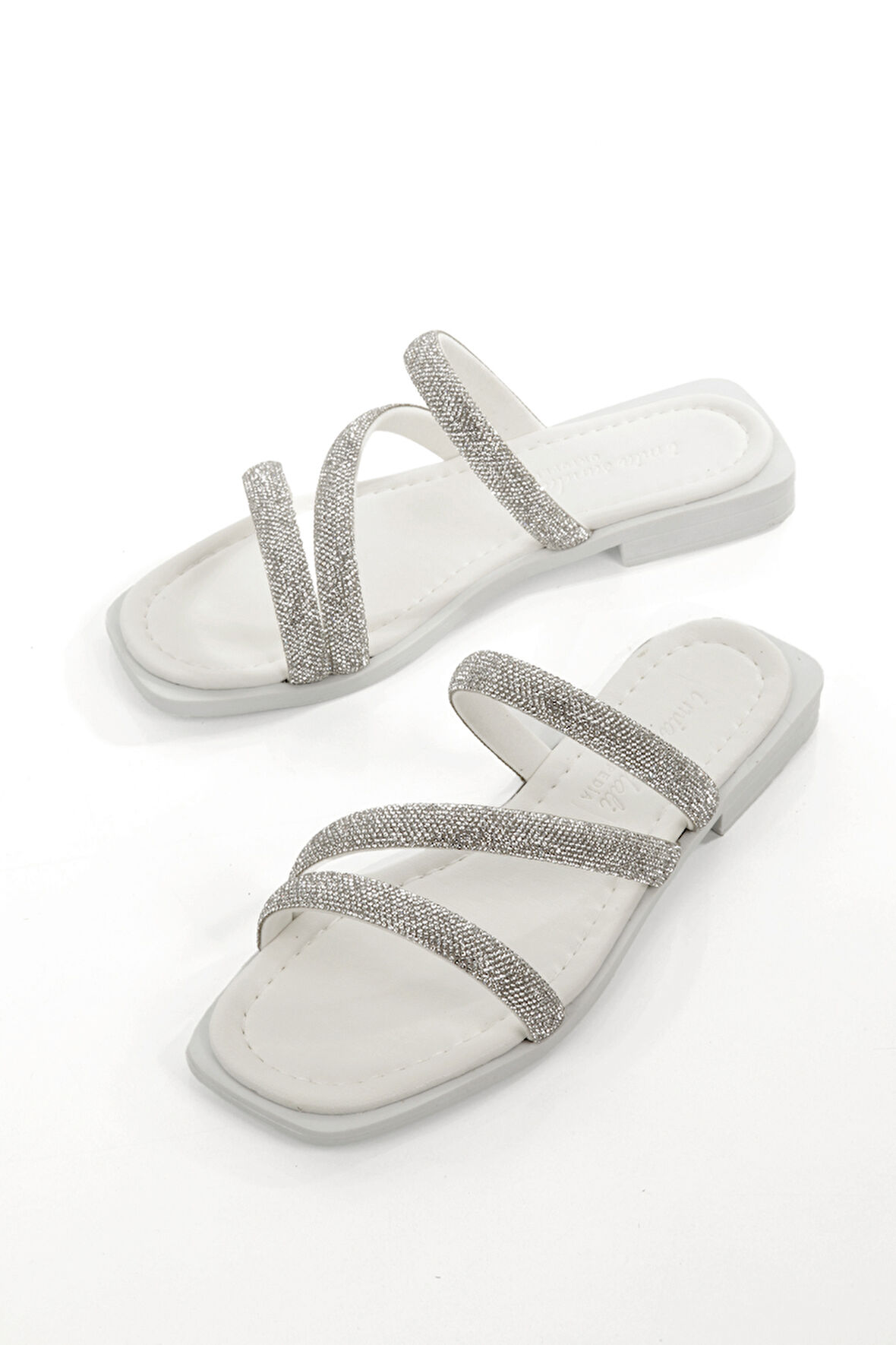 MİA026-1610 Kadın Günlük Taşlı Bantlı BEYAZ Tatil Terliği