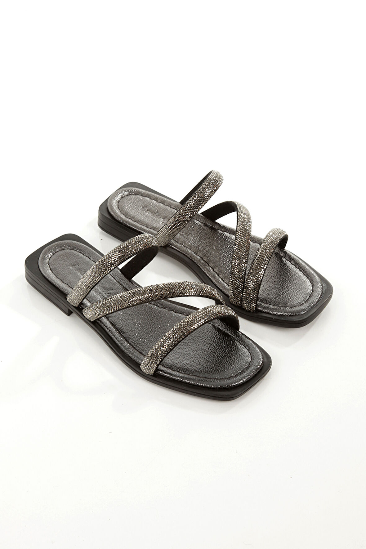 MİA026-1610 Kadın Günlük Taşlı Bantlı PLATİN Tatil Terliği