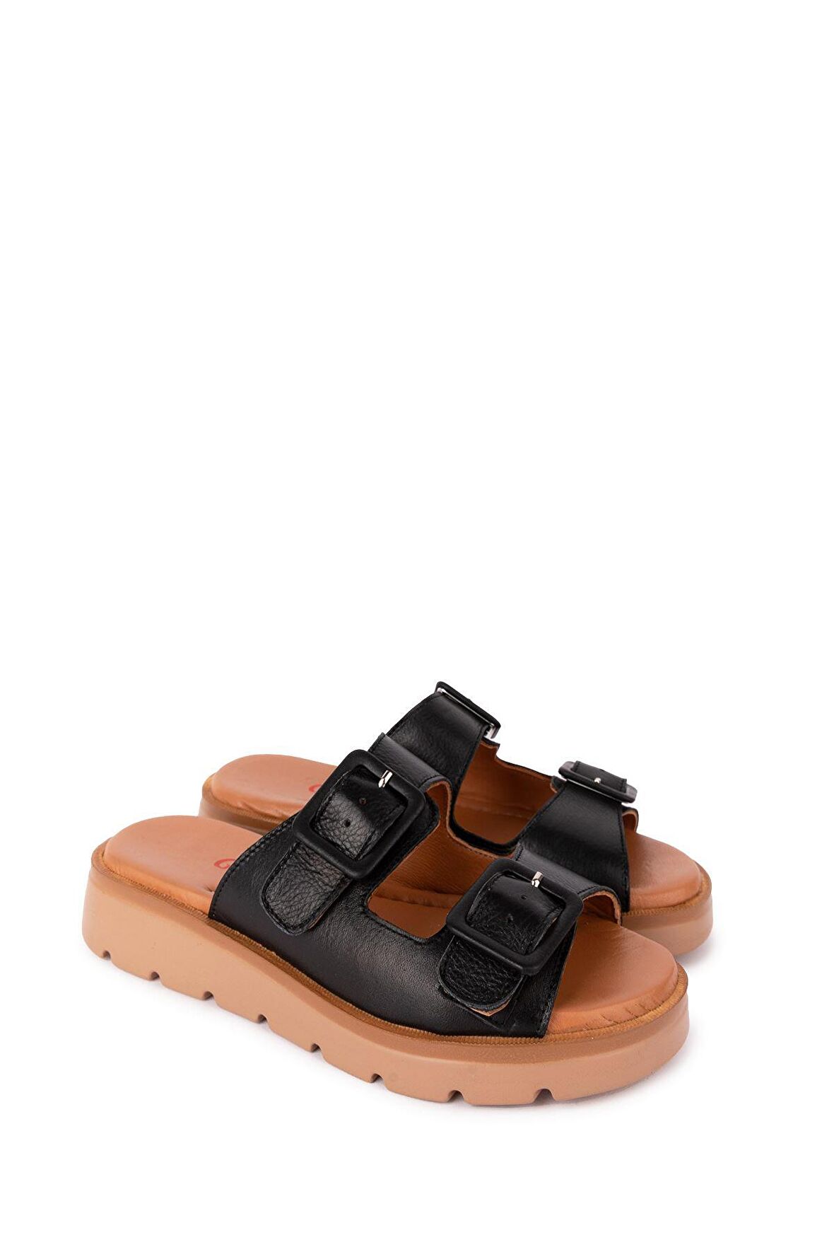 Gondol Kadın Hakiki Deri Çift Tokalı  Terlik mlk.002