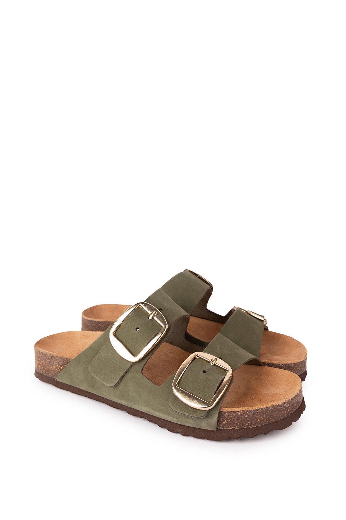 Gondol Kadın Hakiki Deri Çift Tokalı Günlük Şık Terlik usl.2339