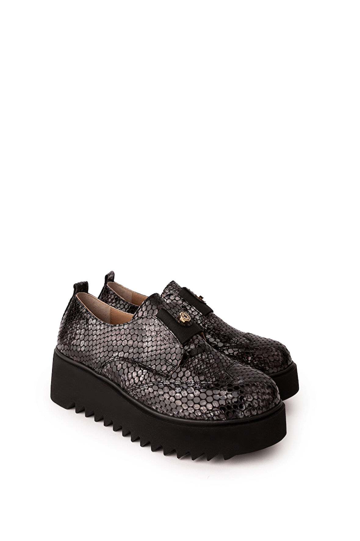 Gondol Lastik Detaylı Hakiki Deri Ayakkabı ast.8004 - Siyah Petek - 39