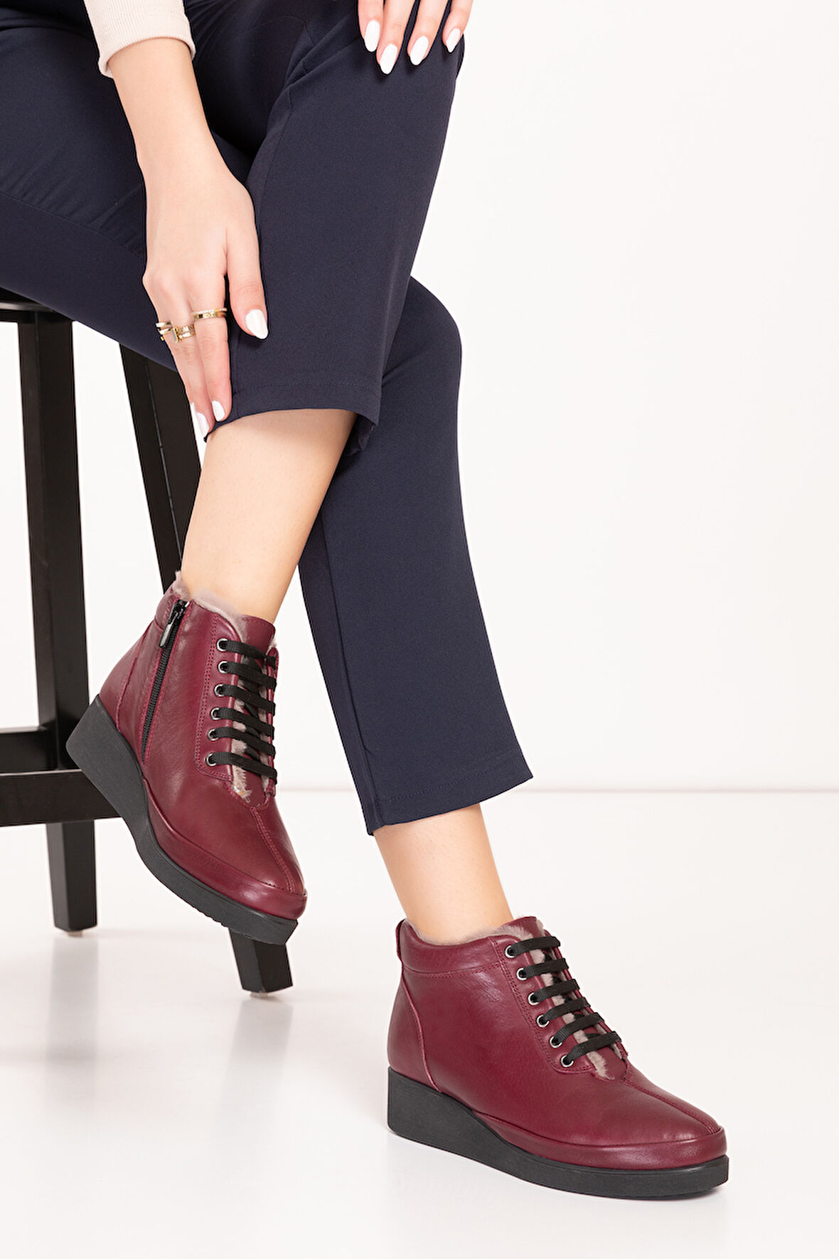 Gondol Kadın Hakiki Deri Klasik Rahat Bot ndr.175 - Bordo - 39