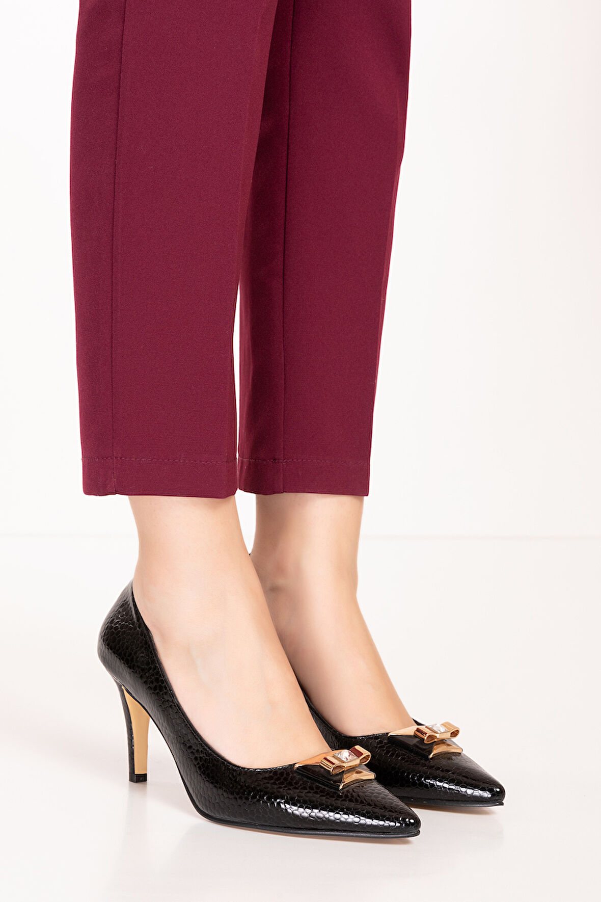 Gondol Kadın Hakiki Deri Klasik Stiletto Ayakkabı tx.1111 - Siyah Petek - 38