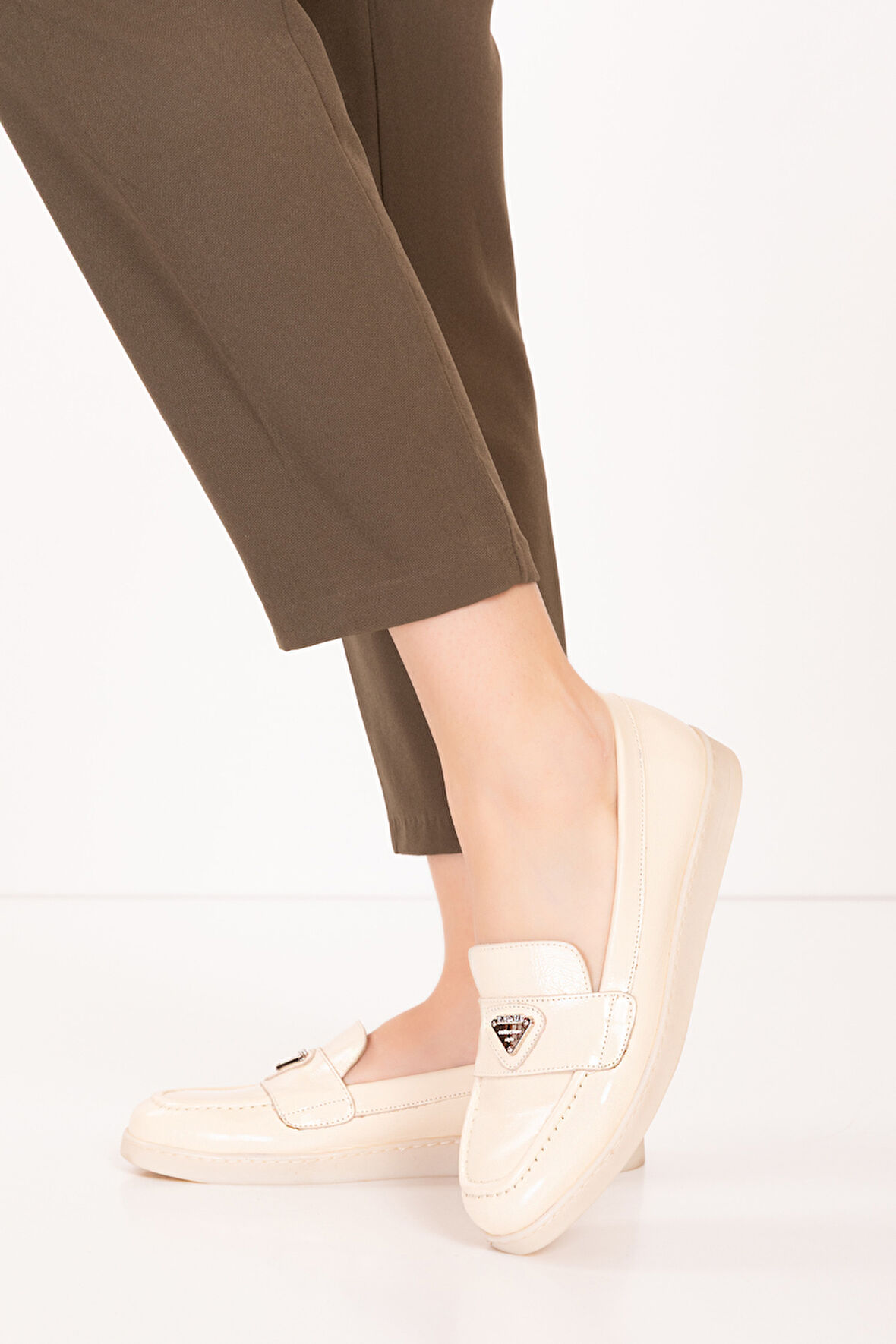 Gondol Kadın Hakiki Deri Günlük Şık Loafer anl.3200 - Bej Rugan - 37