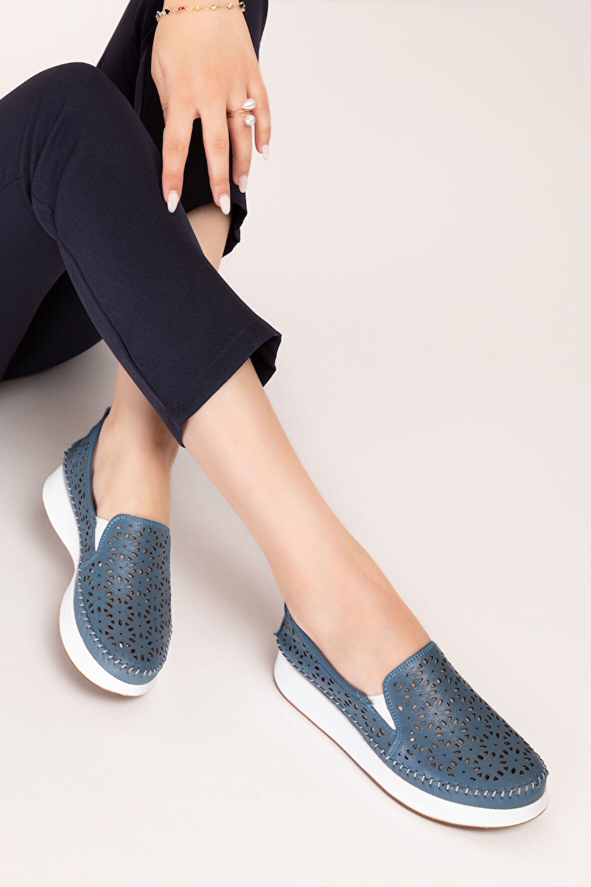 Gondol Hakiki Deri Rahat Yazlık Ayakkabı kla.15 - Mavi - 40