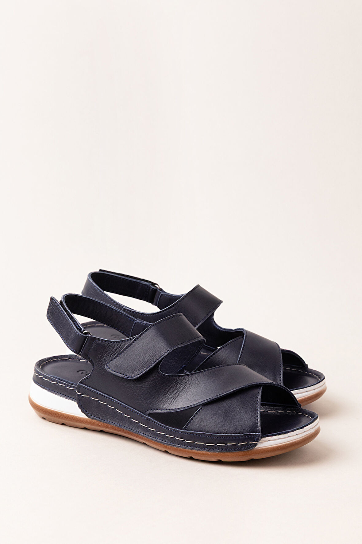 Gondol Kadın Hakiki Deri Anatomik Taban Sandalet iz.4601 - Lacivert - 37