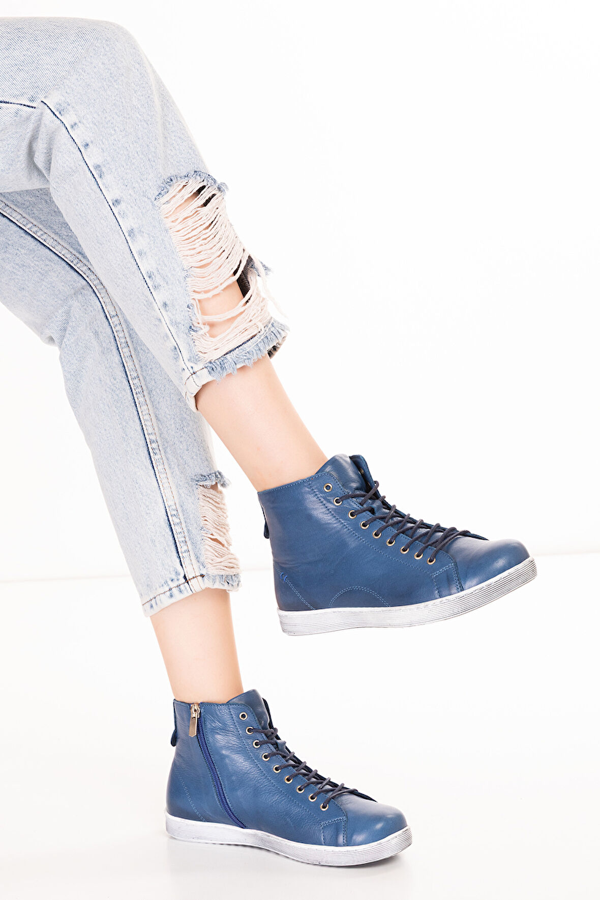 Gondol Hakiki Deri Günlük Hafif Yumuşak Spor Bot Zetia - Mavi - 36