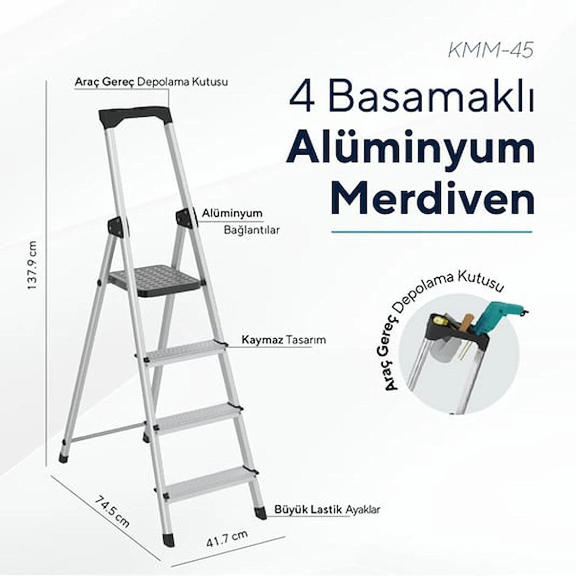 kumtel 3+1 basamaklı ALİMİNYUM  merdiven kmm-45