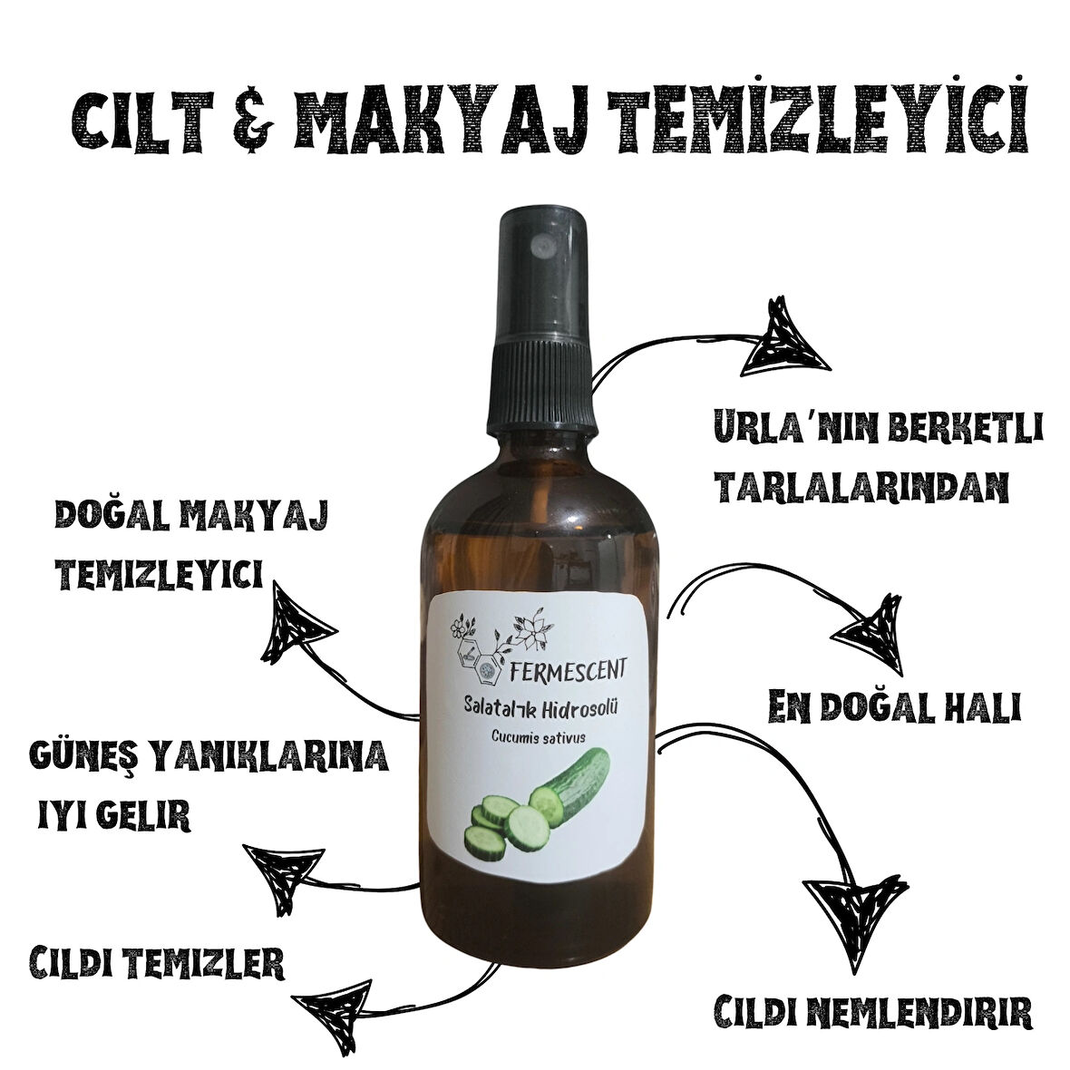 Salatalık Suyu - Hidrosolü - Cilt Makyaj Temizleyici - 100 ml