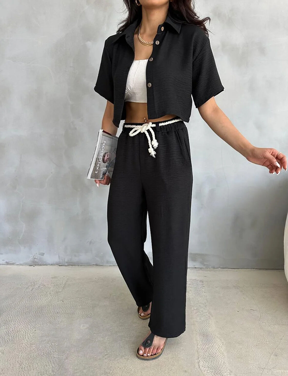 Halat Kemer Detaylı Keten Takım