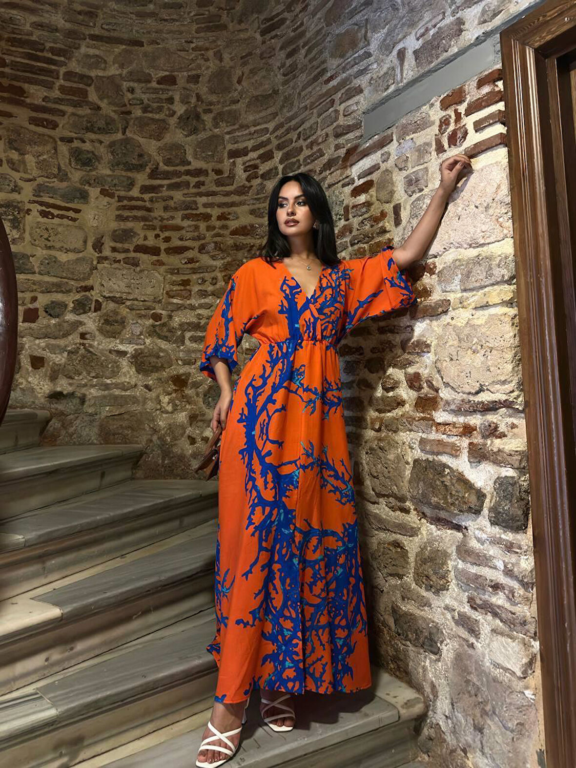 Desenli Viskon Elbise 