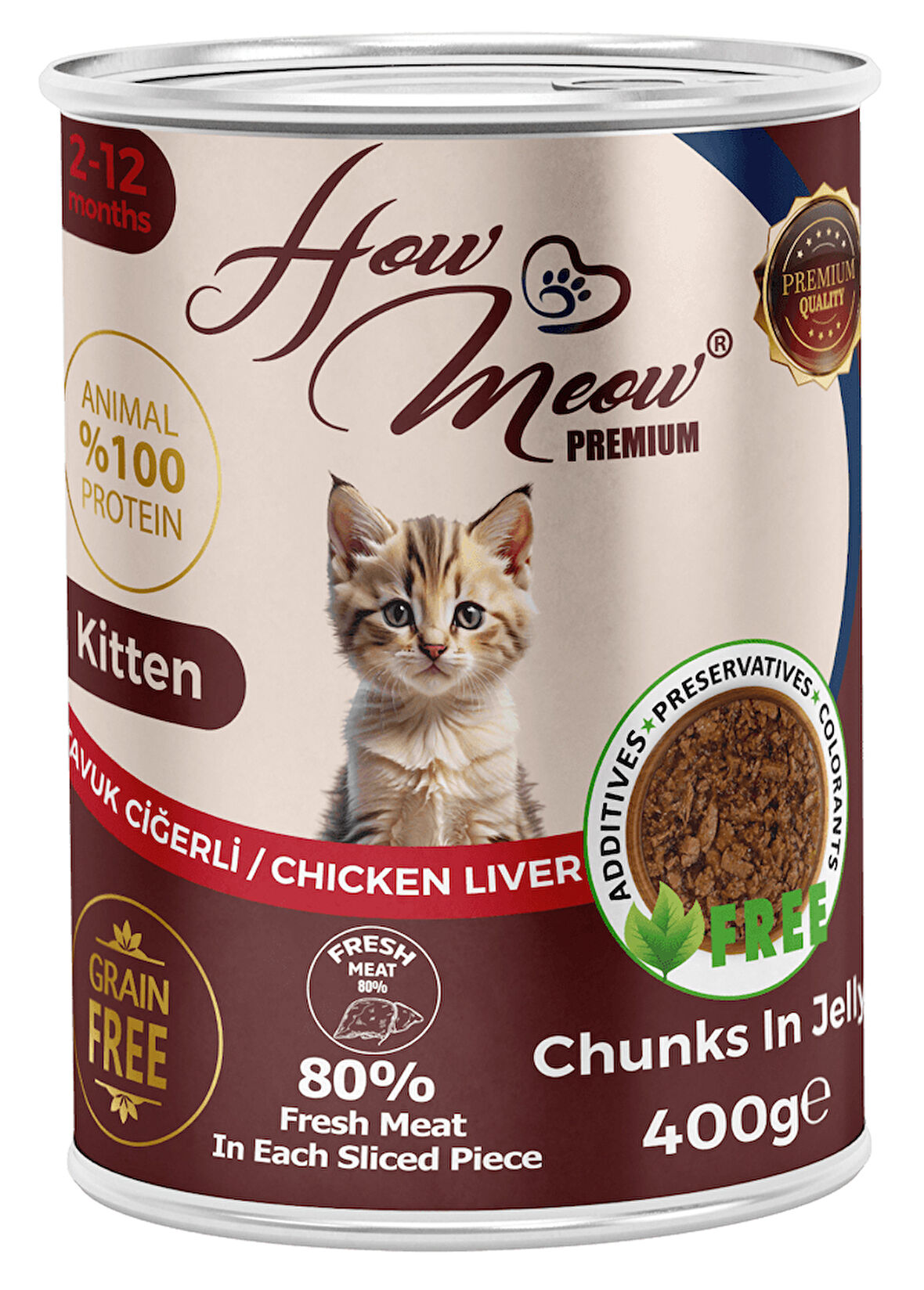 HOW MEOW 12 ADET JÖLELİ PARÇA ETLİ YAVRU KEDİ YAŞ MAMASI TAVUK CİĞERLİ 400 GRAM