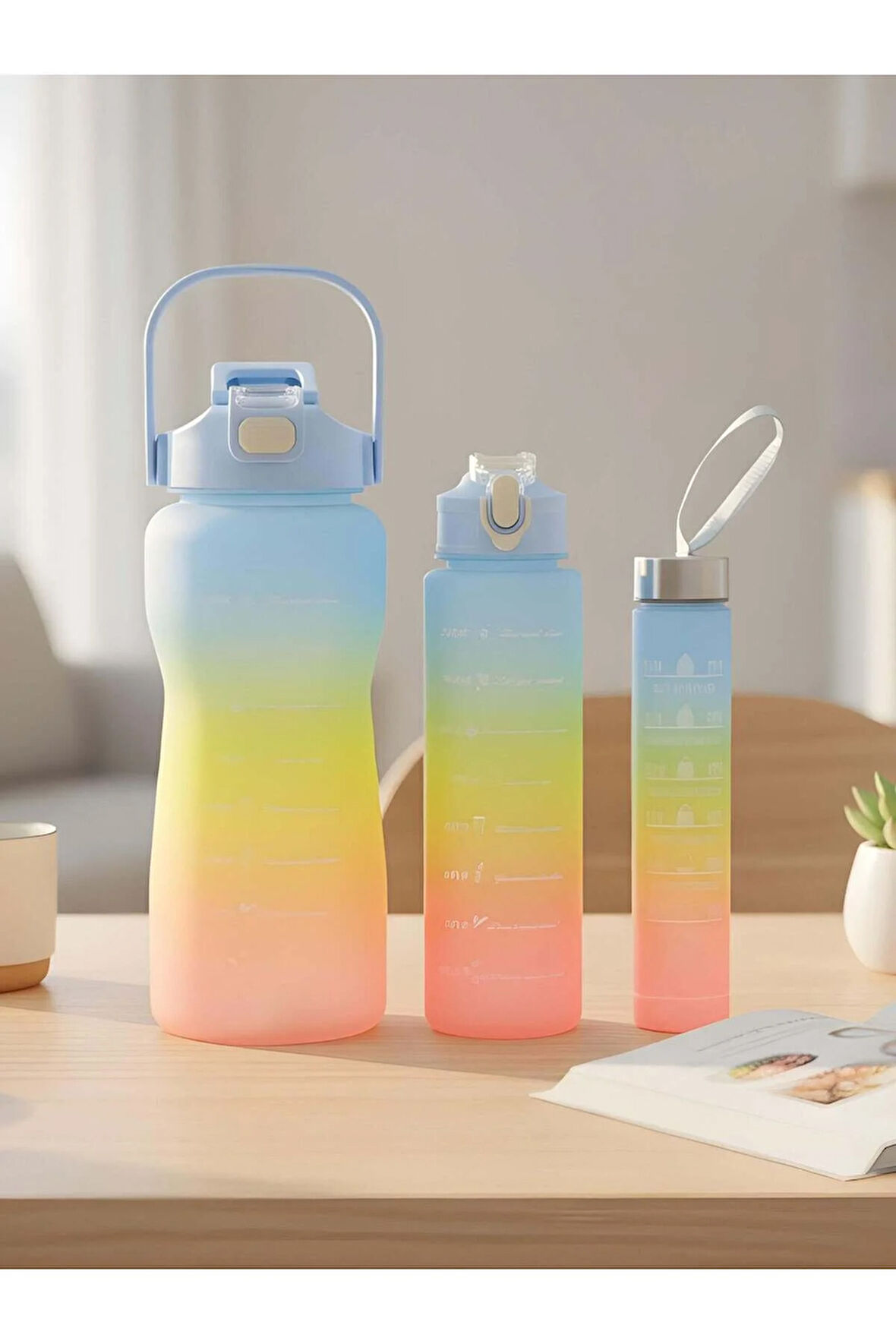 Açık Mavi 3'lü Kilitli Su Matarası