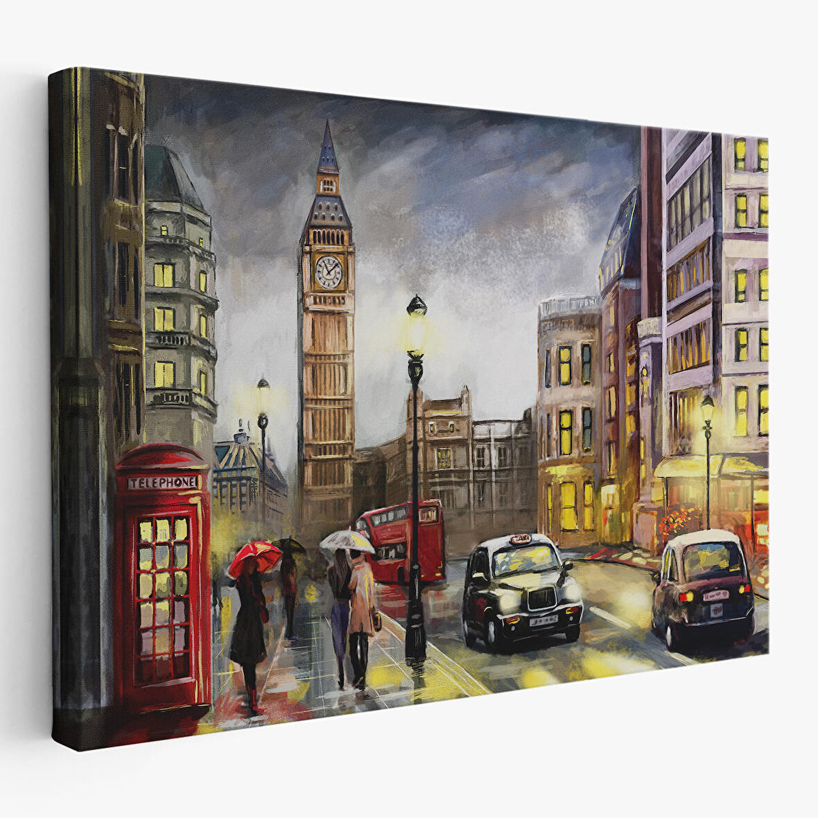 Ingiltere Londra Da Gece Yağlıboya Görünüm Dekoratif Tablo-3542