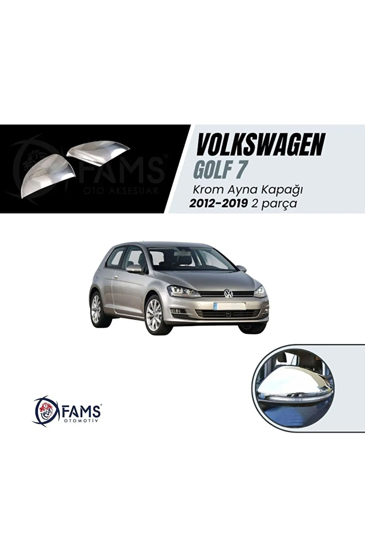 VW Golf 7 Krom Ayna Kapağı 2 Parça 2012-2019 Paslanmaz Çelik