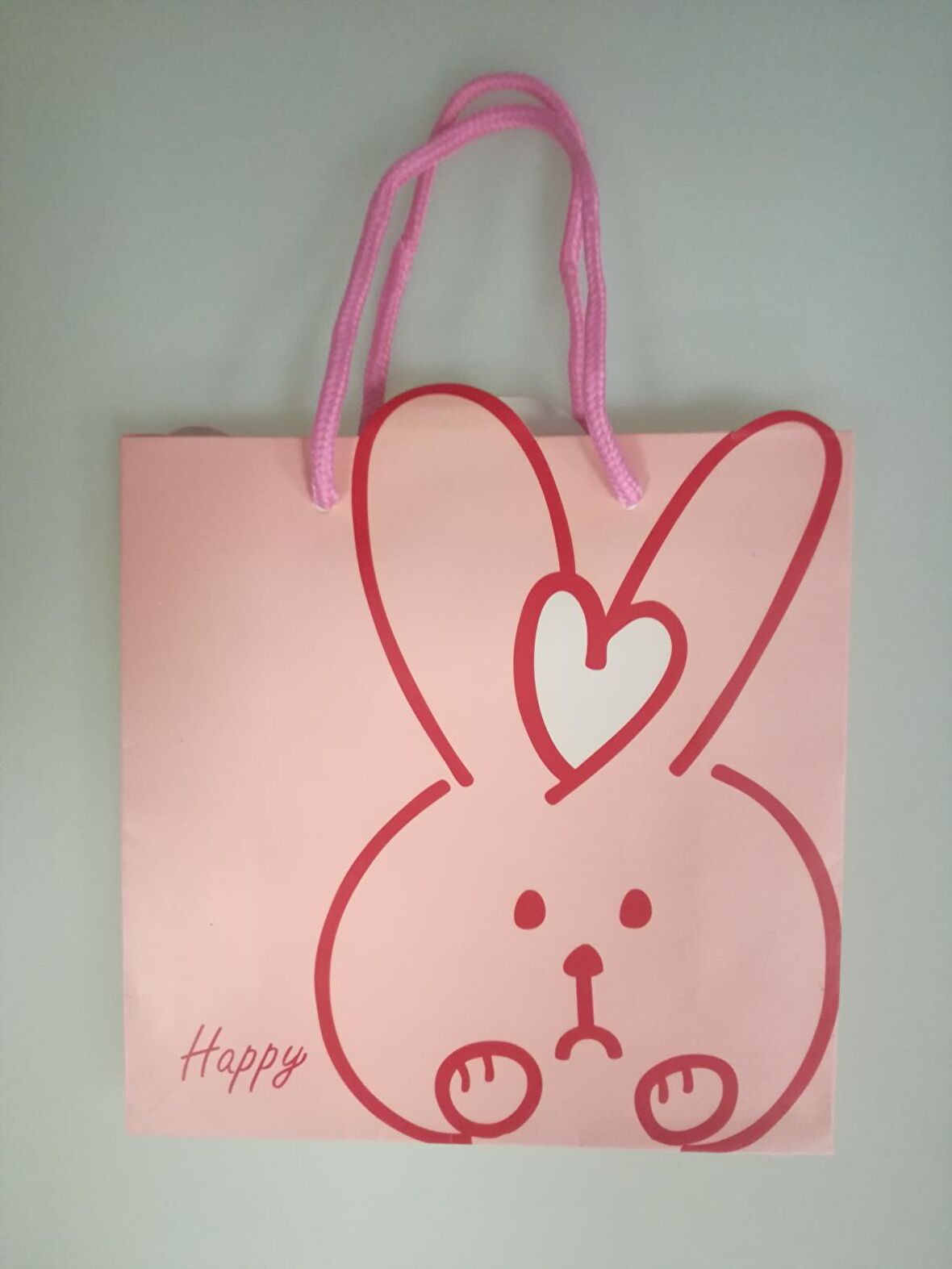 KARTON ÇANTA PEMBE TAVŞAN HAPPY 20CM X 20CM - 1 ADET