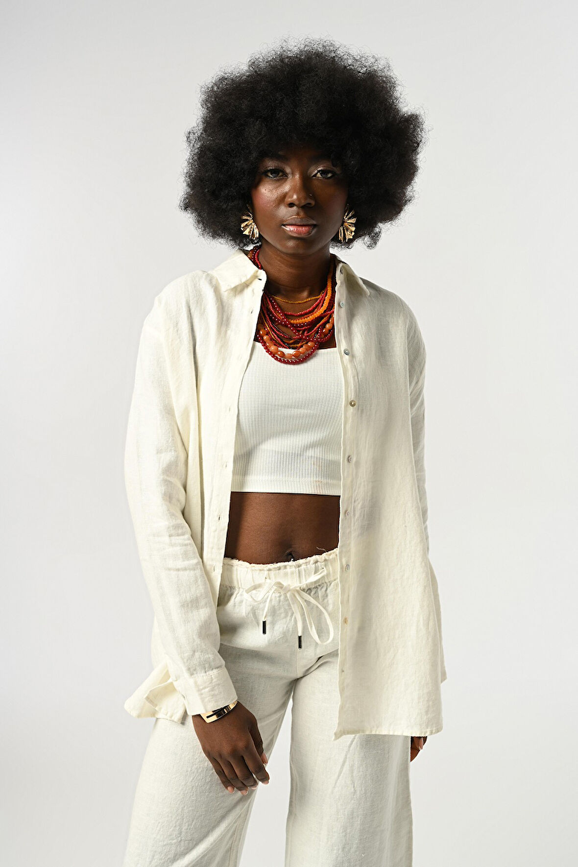 KADIN %100 KETEN DÜZ RENK OVERSİZE KESİM GÖMLEK