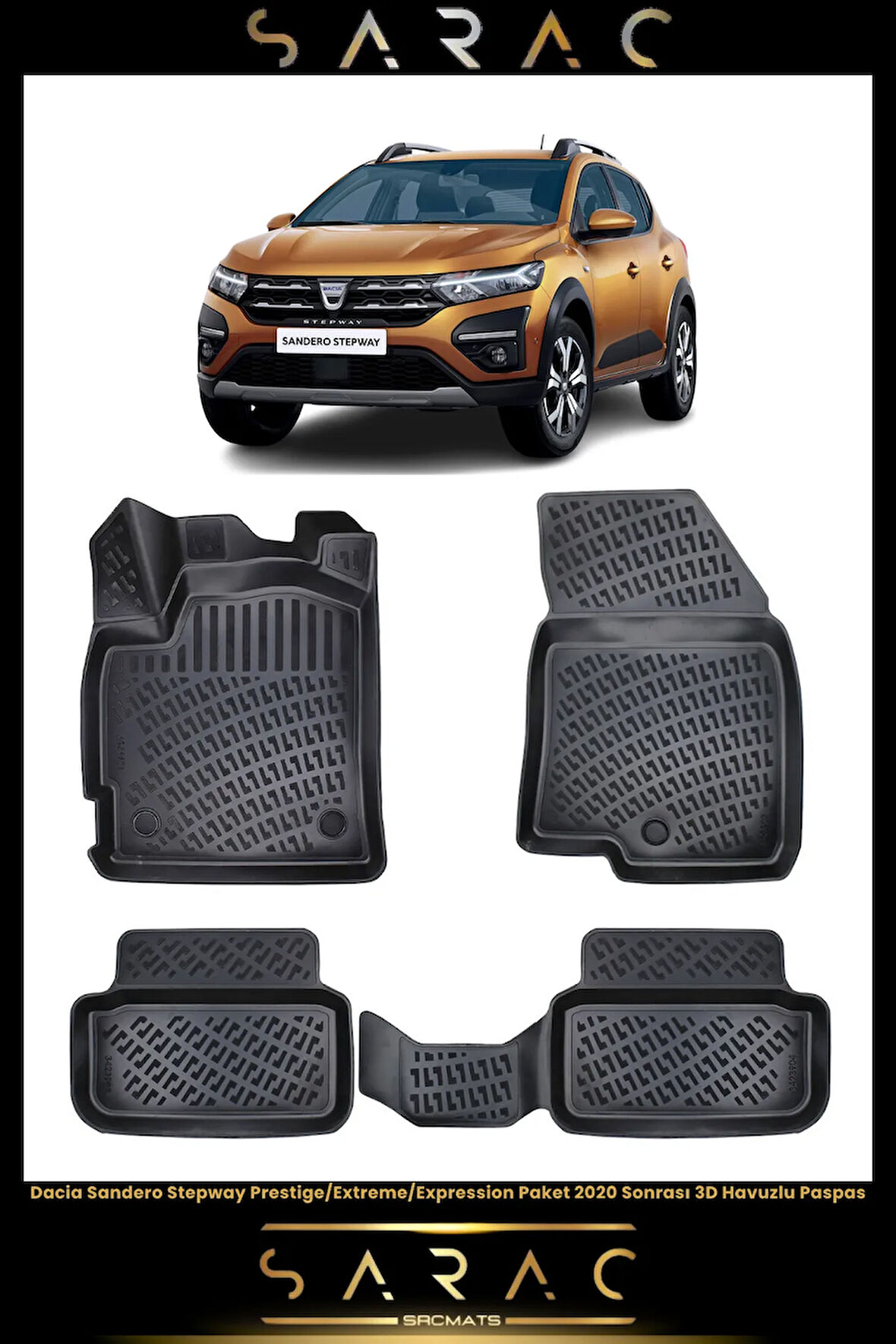 Dacia Sandero Stepway Expression 2020 Model(YENİ KASA) Araca Özel 3d Havuzlu Paspas