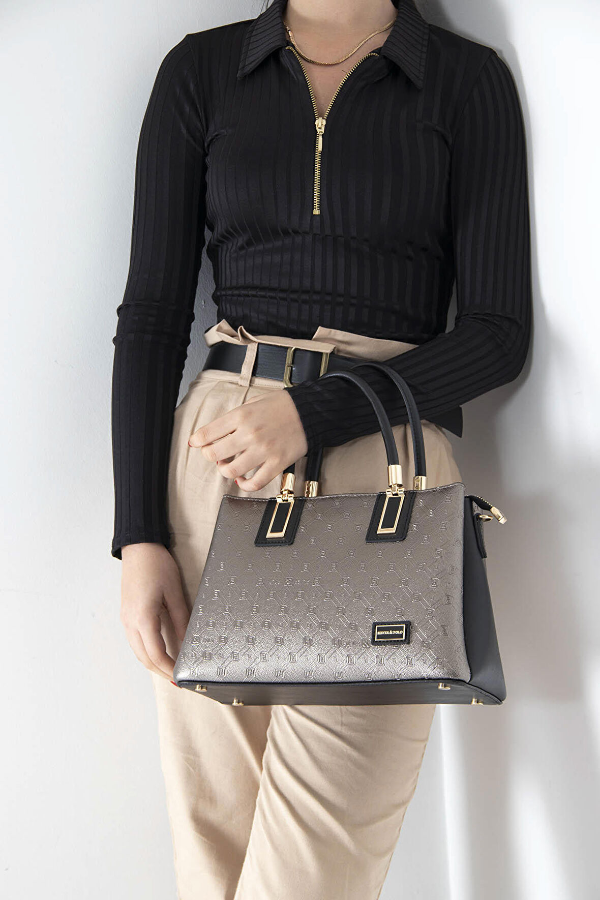 Silver Polo  Kadın  1000-35439 SILVER POLO EL ÇANTASI M46 PLATİN-MAT SİYAH