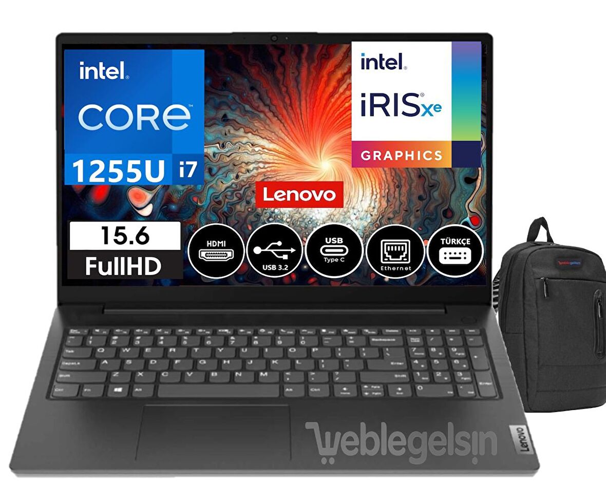 Lenovo V15 G3 IAP Intel® Core™ i7-1255U 40GB 2TB SSD 15.6" Dos FHD Dizüstü Bilgisayar 882TT00C6TX16+Weblegelsinçanta