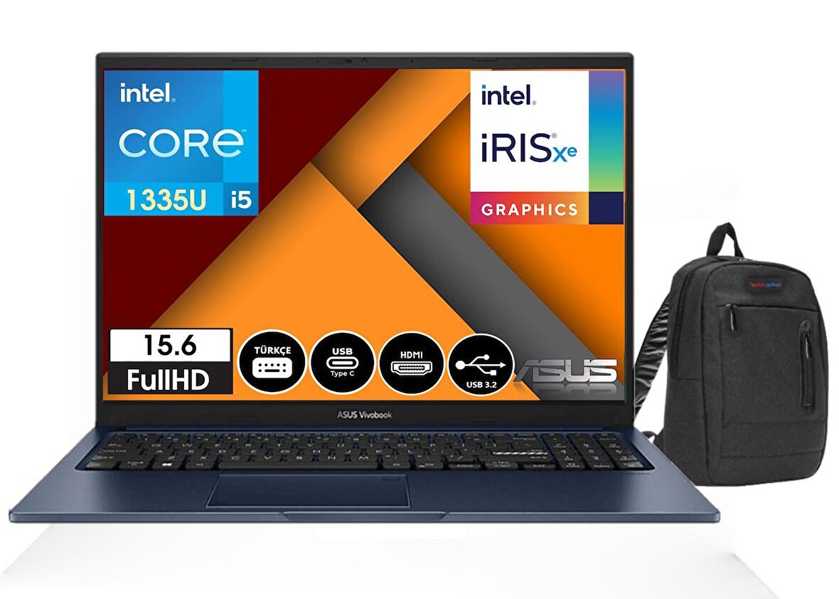 Asus Vivobook X1504VA-NJ082 İntel i5-1335U 16gb 512gb SSD 15.6" Windows11Home FHD Dizüstü Bilgisayar X1504VA-NJ08222+WeblegelsinÇanta