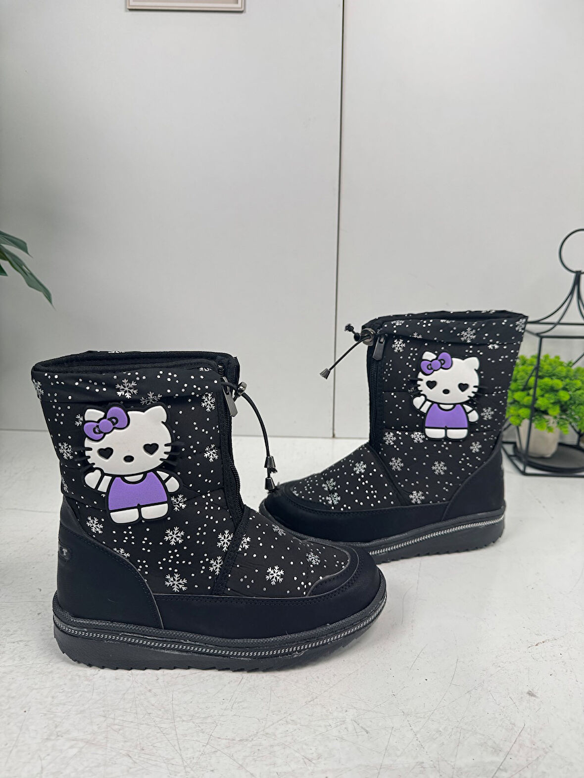 Lepetit Çocuk Kar Botu Kar Desenli Fermuarlı Kürklü Zincirli Kaymaz Taban 35-45-MİNNİE-HELLO