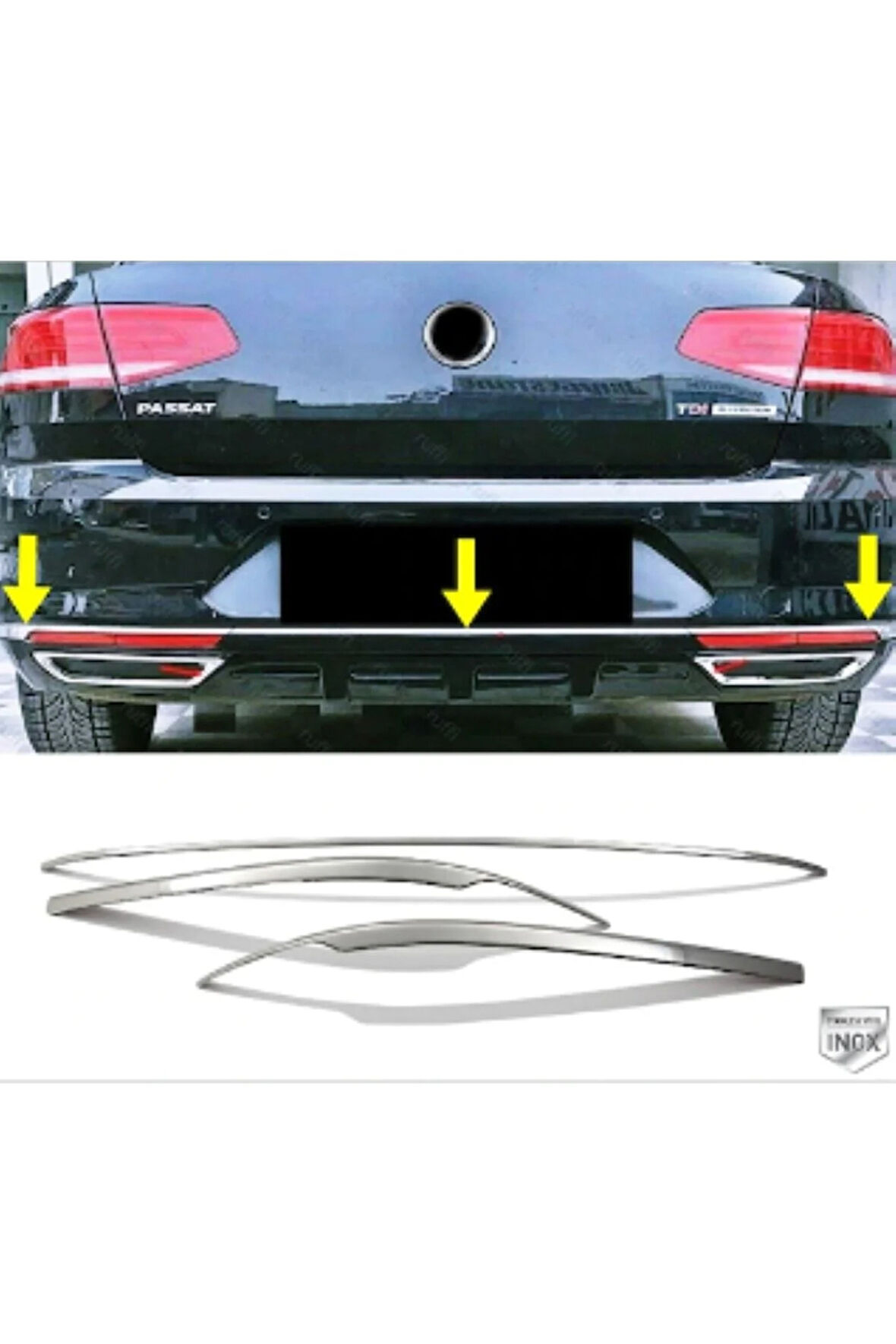 Vw Passat B8 Krom Arka Tampon Alt Çıta 3 Parça 2014-2019 Paslanmaz Çelik