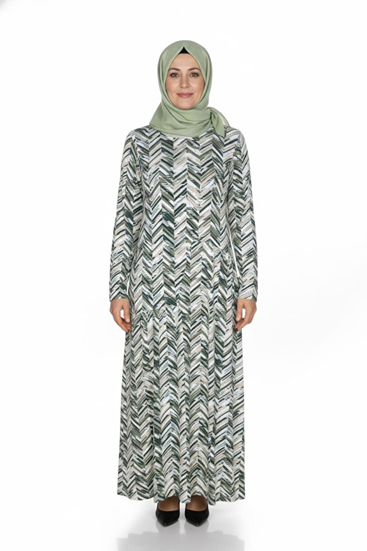 Barem Kadın Funda Belden Basene Büzgülü Penye Haki Elbise D58