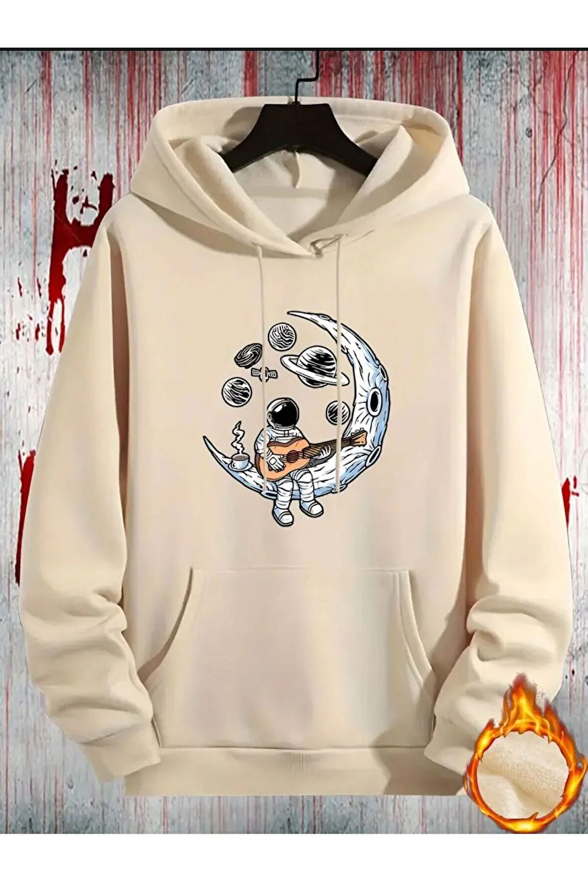 Astronot Desenli 2 İplik Şardonlu Sweatshirt