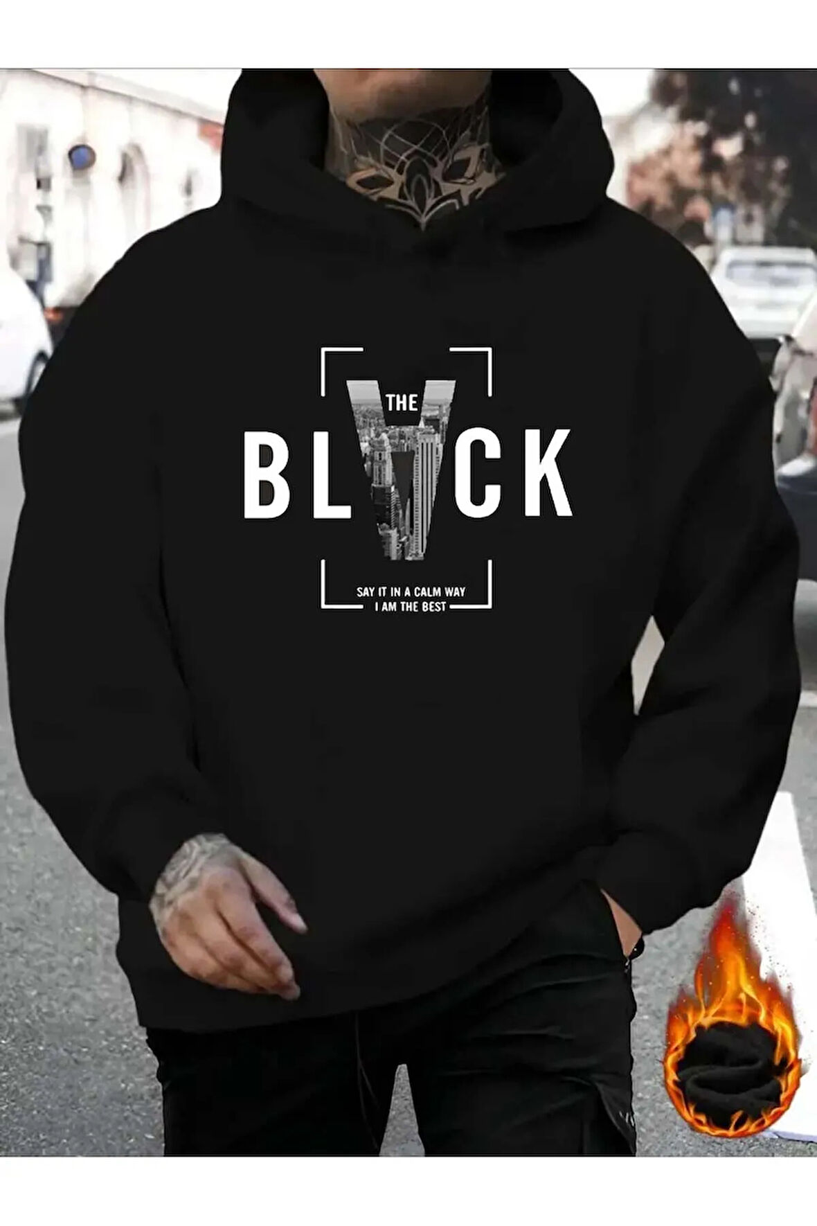 Black Baskılı 2 Iplik Şardonlu Sweatshirt