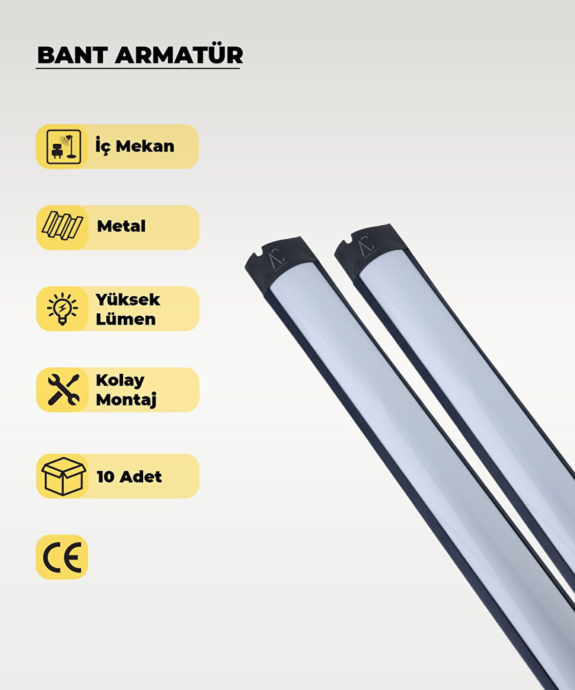 36W Siyah Led Bant Armatür Beyaz Işık - 10 Adet