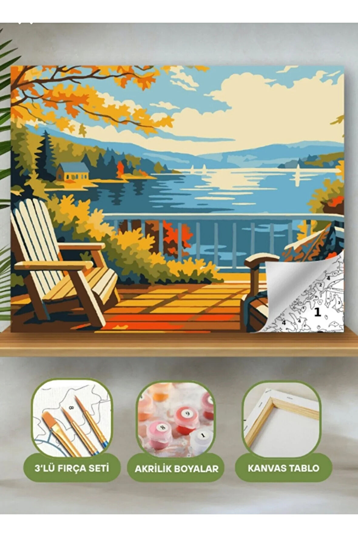 Sayılarla Boyama Seti 40x50 Cm (Çıtalı) Fırça Boya Dahil Numaralı Tuval Sandalye Manzara