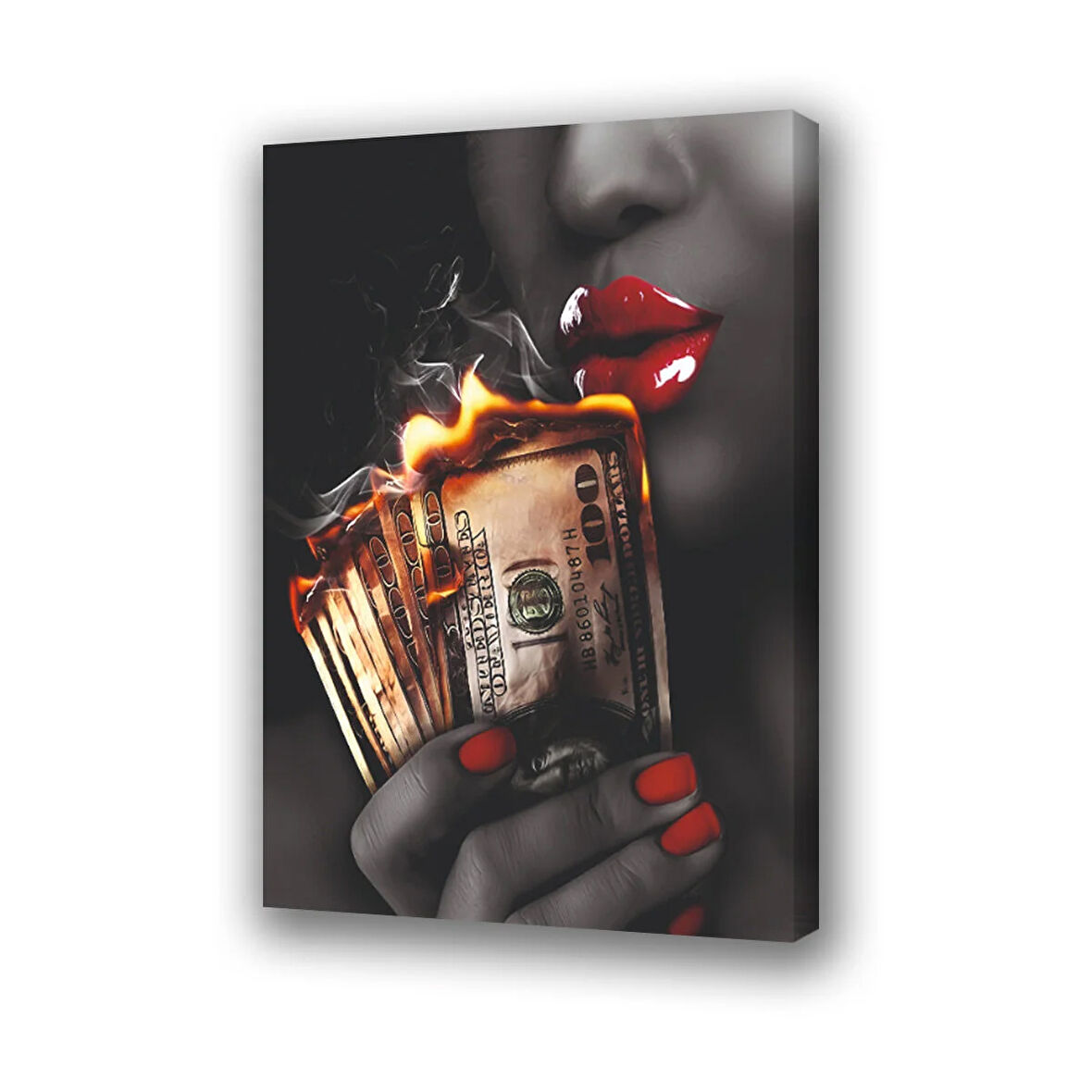 kadın kırmızı dudak baskılı kanvas duvar tablosu