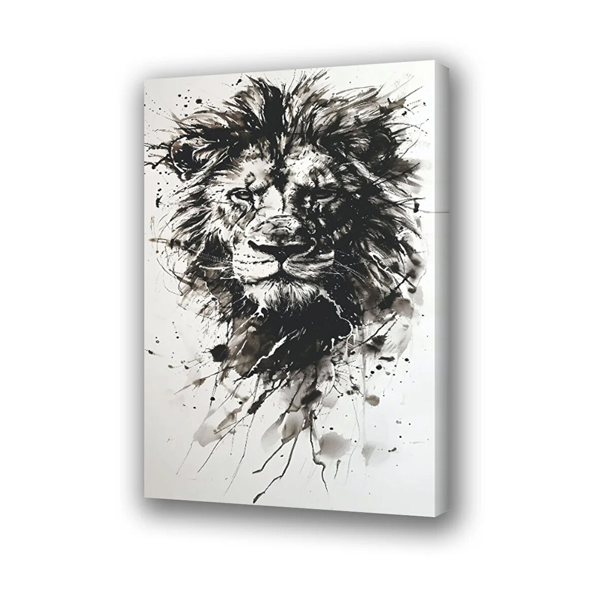 aslan siyah boyama baskılı kanvas duvar tablosu