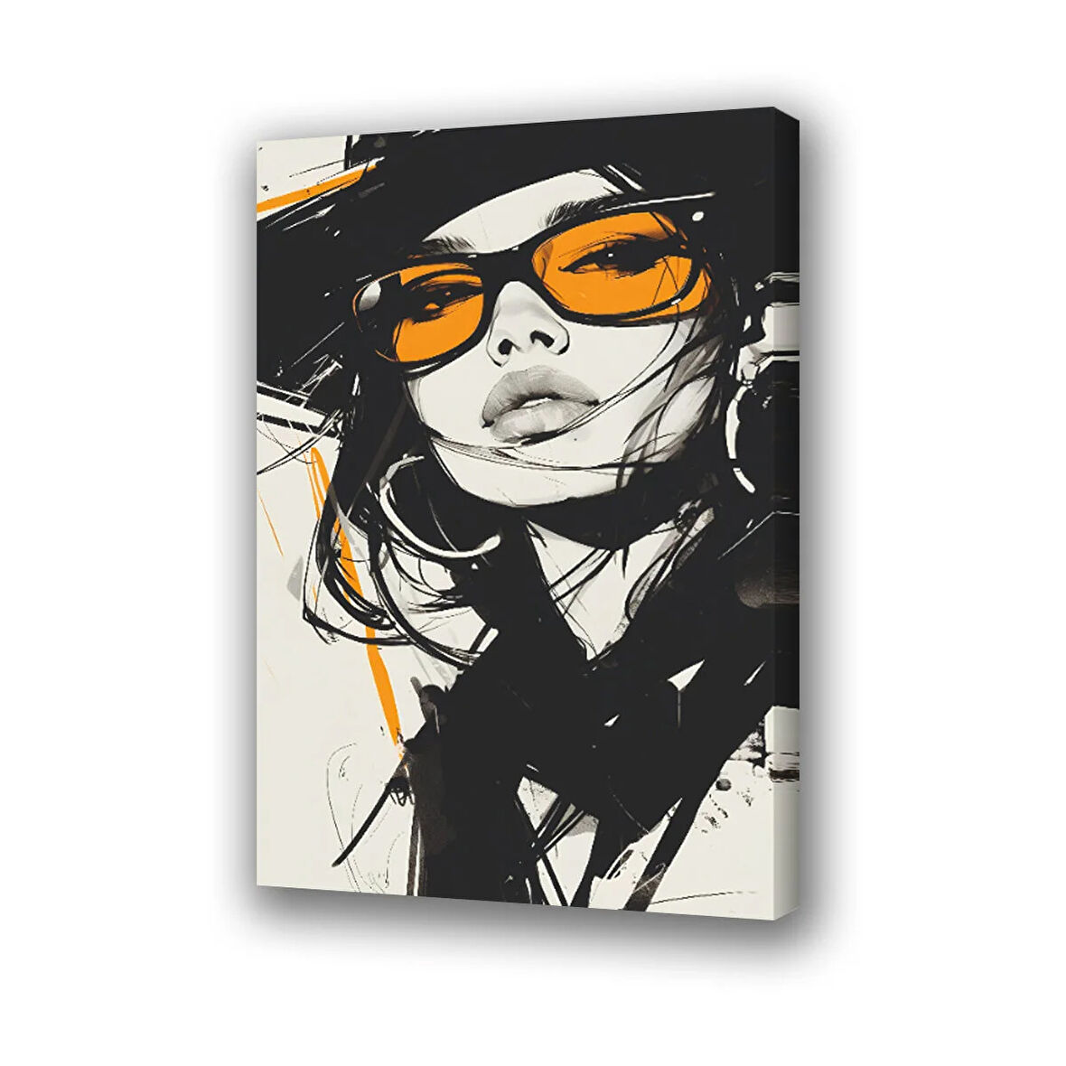 kadın portre gözlüklü baskılı kanvas duvar tablosu