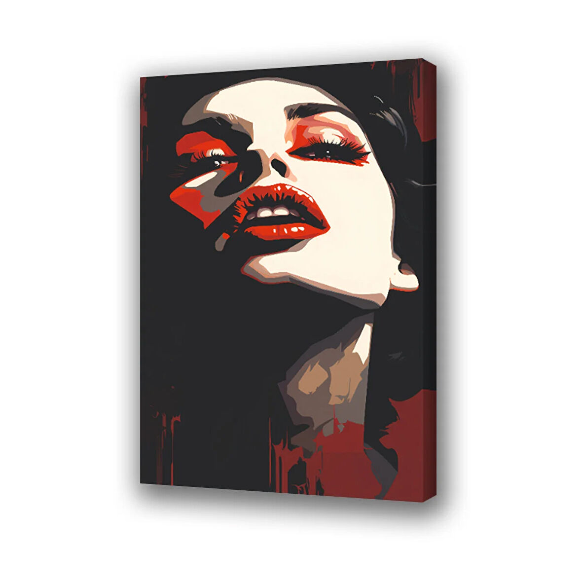 kadın dudak gözler baskılı kanvas duvar tablosu