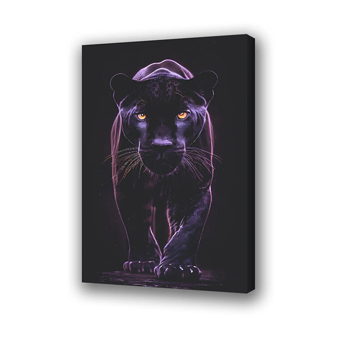 siyah kaplan siyah neon efekt baskılı kanvas duvar tablosu