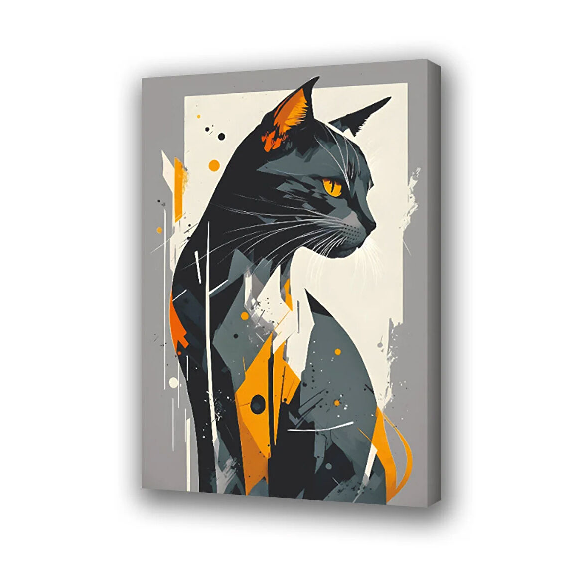 siyah kara kedi baskılı kanvas duvar tablosu