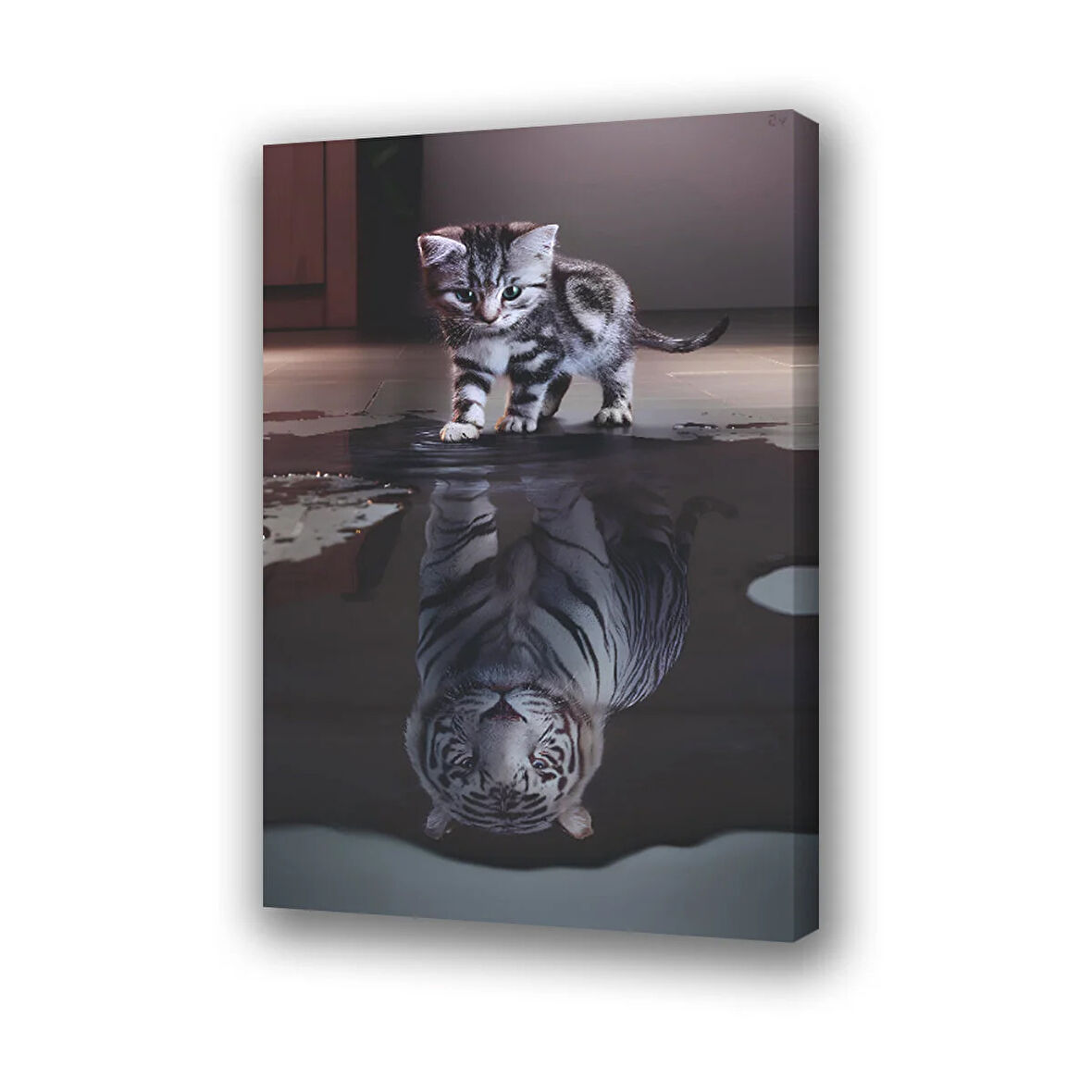 kedi kaplan yavru anne baskılı kanvas duvar tablosu