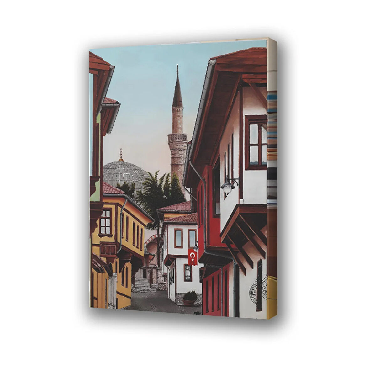 köy evleri cami baskılı kanvas duvar tablosu