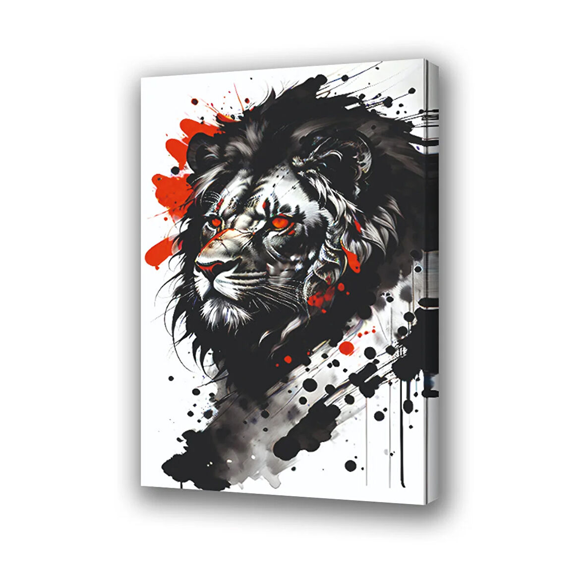 aslan kırmızı boya efektli baskılı kanvas duvar tablosu