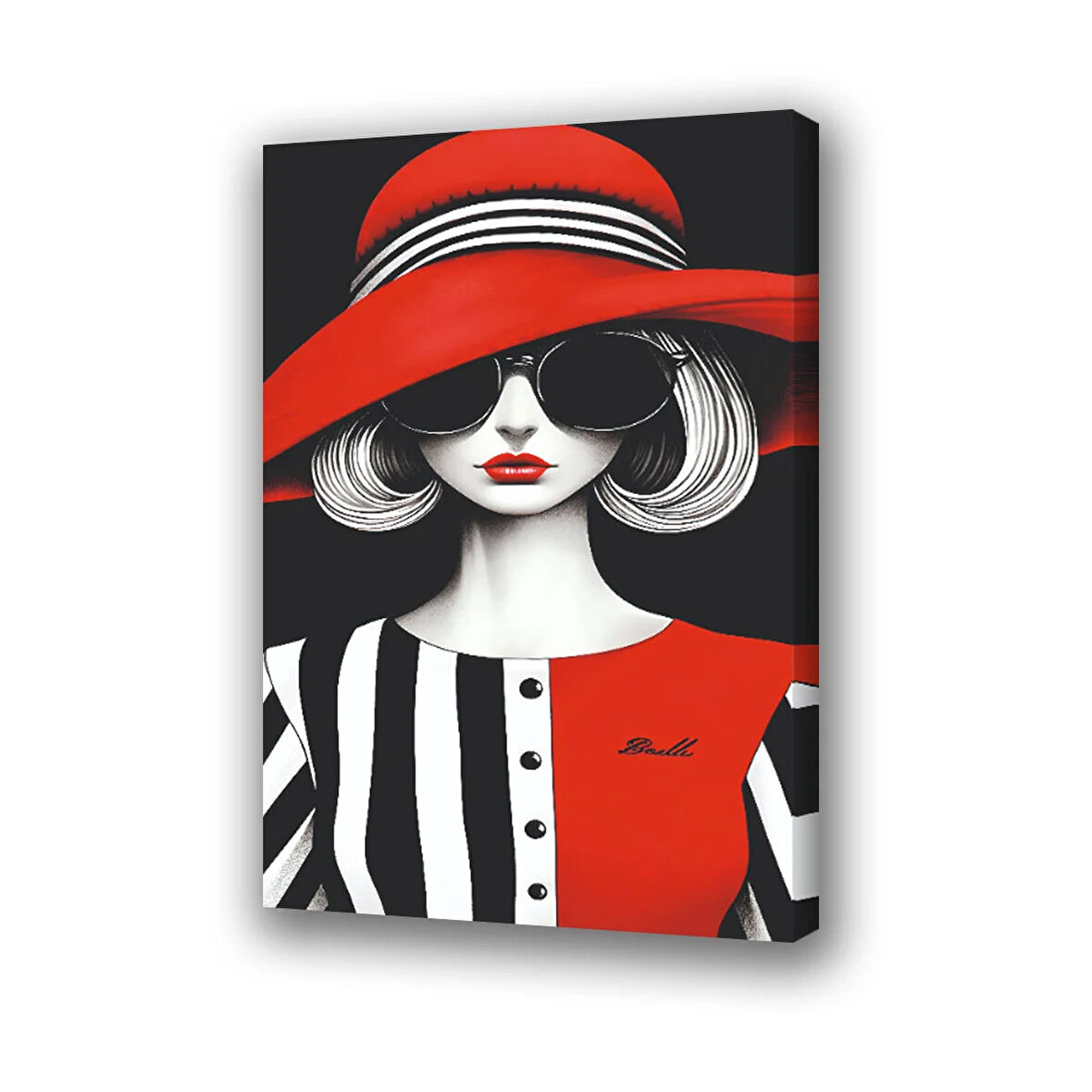moda kırmızı renkli kadın baskılı kanvas duvar tablosu