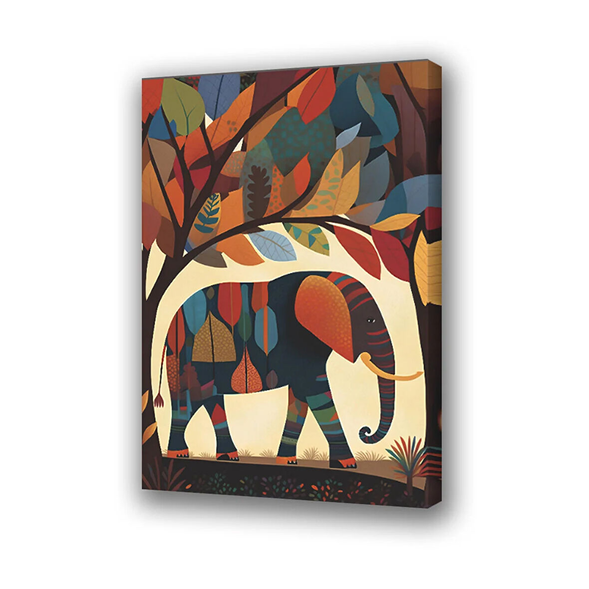 Fil ağaç yaprak desenli baskılı kanvas duvar tablosu