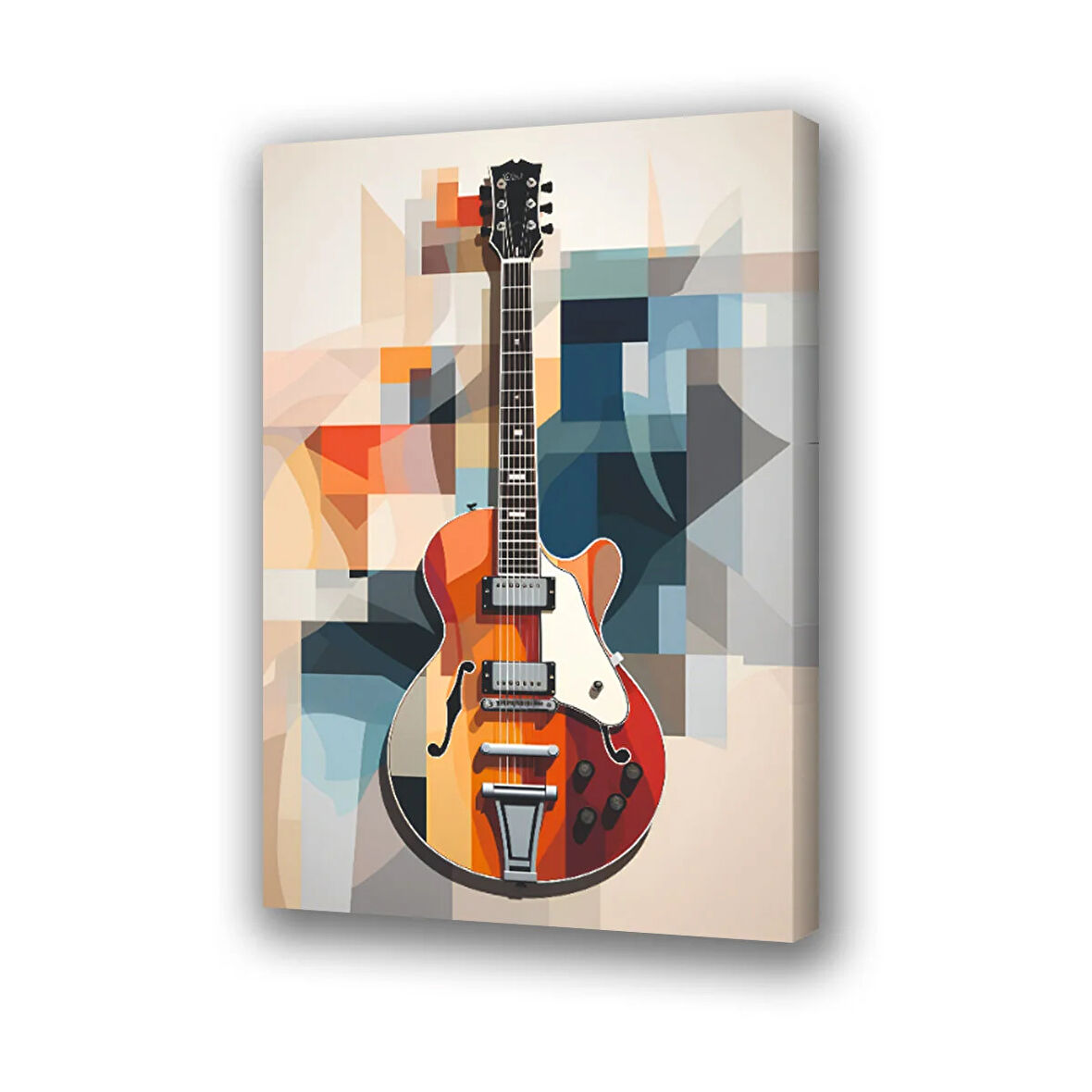 Gitar geometri desenli baskılı kanvas duvar tablosu