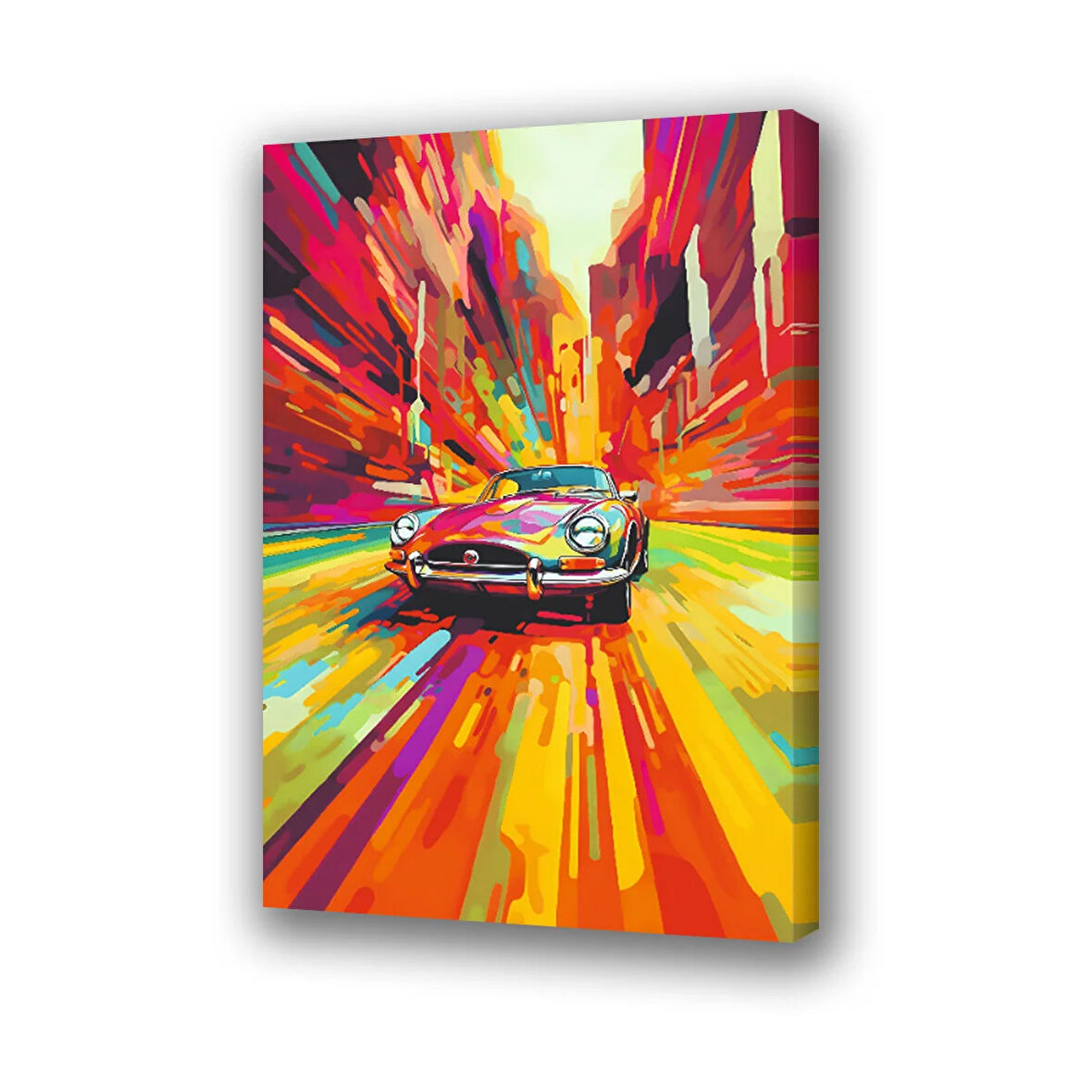 eski model renkli araba baskılı kanvas duvar tablosu