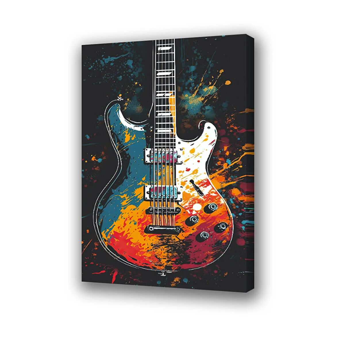 Gitar boya desenli baskılı kanvas duvar tablosu