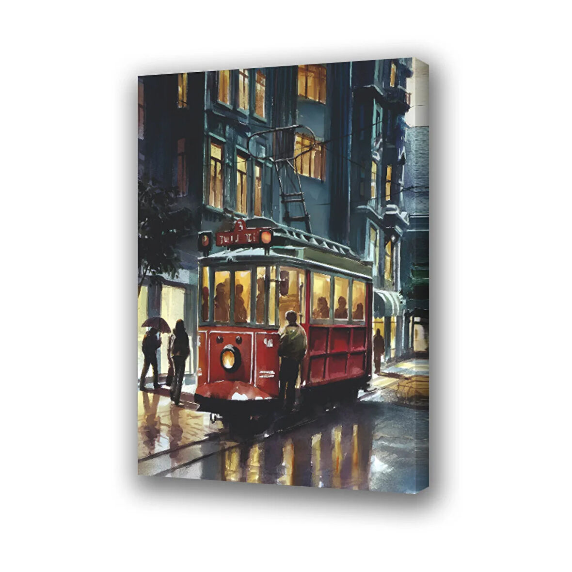 tranway cadde binalar baskılı kanvas duvar tablosu